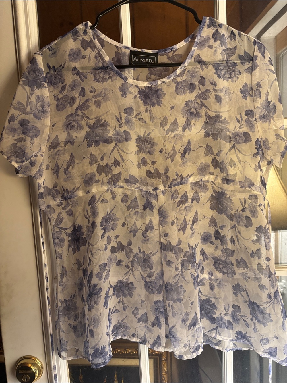 Blue Floral Short Sleeve Women's Blouse